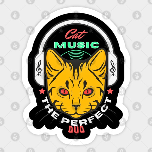 Cat And Music The Perfect Duo Sticker by Just-One-Designer 